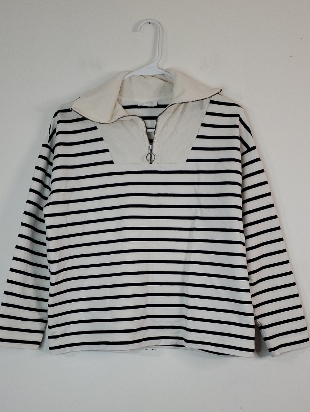 J.Jill Striped 1/4 Zip Collared Pullover - Black & White Size Small Petite